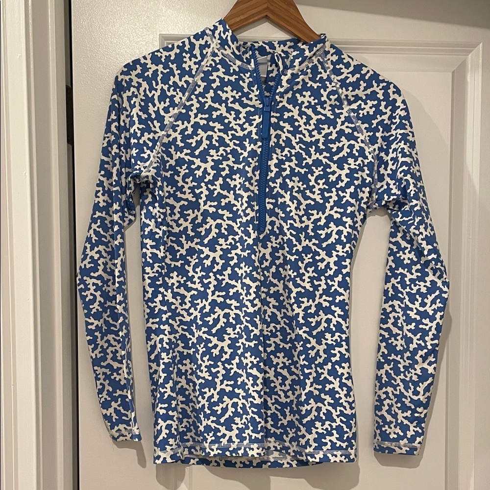 Women's Blue & White Long-Sleeve Zip Rash Guard